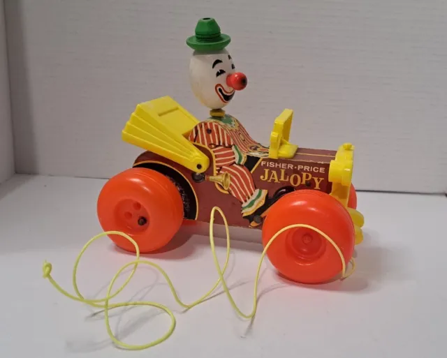 Vintage 1965 Fisher Price Jalopy Clown Car Pull Retro Toy #724 Wooden