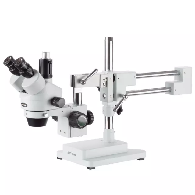 AmScope 3.5X-45X Trinocular Stereo Zoom Microscope with Double Arm Boom Stand