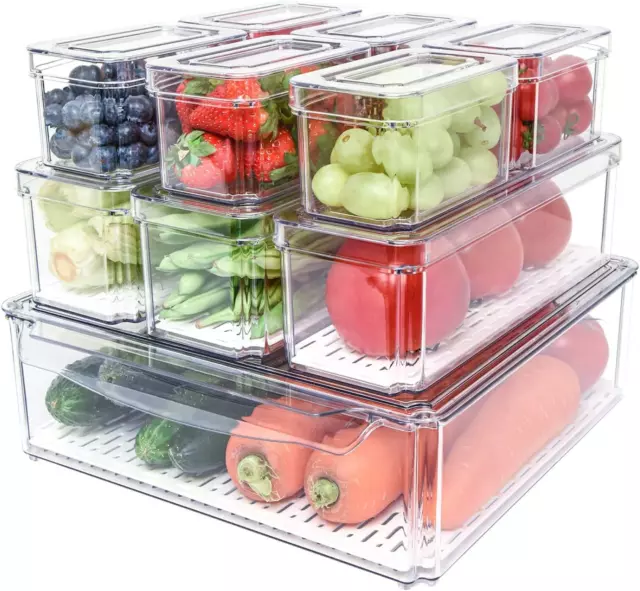 Fridge Organiser，10 Pack Clear Stackable Food Storage,Fridge Organiser Bins with