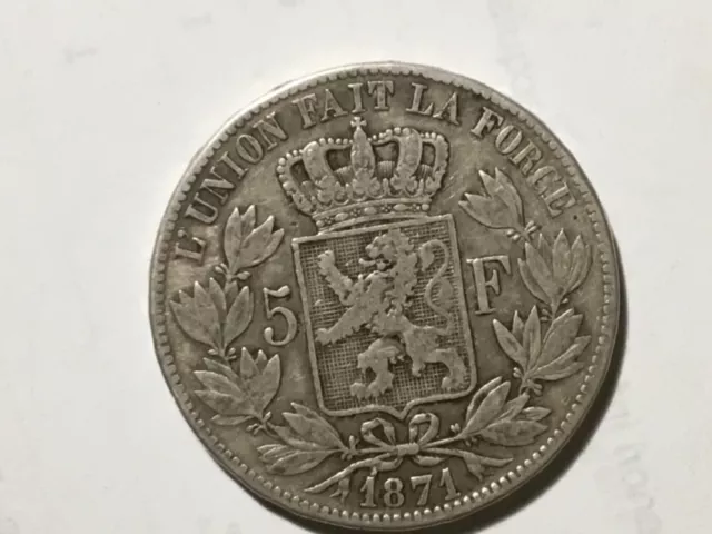 Belgio 5 franchi di Leopoldo II 1871