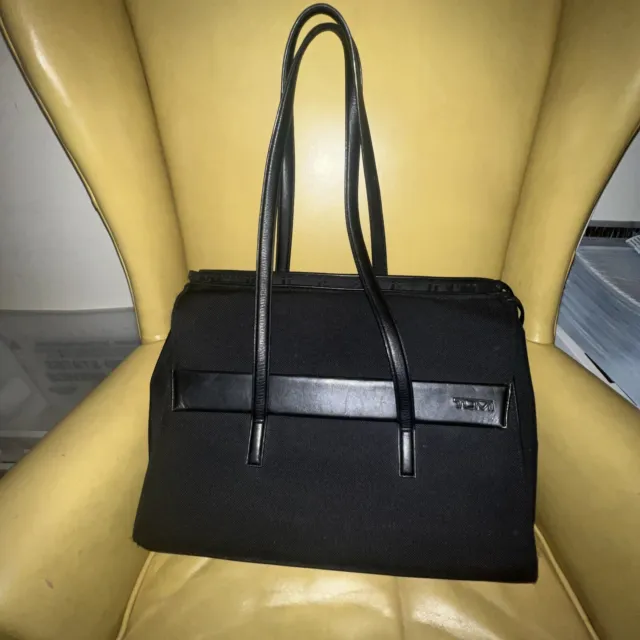 TUMI Alpha Black Ballistic Nylon Leather Womens Briefcase Handbag Bag 43010D3