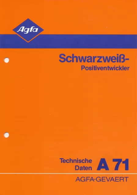 Agfa Schwarzweiß Positiventwickler Technische Daten A71 1983 2/83 data sheet
