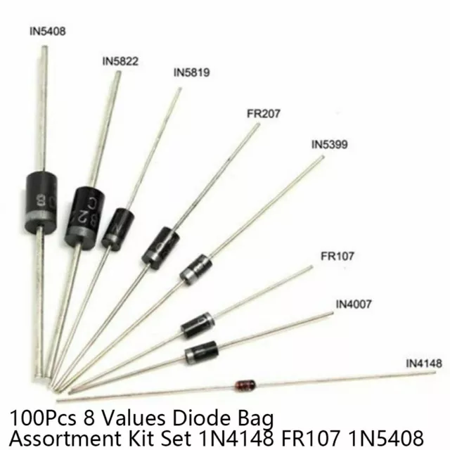 100 Pi��ces 8 Valeurs Diode Sac Kit Assortiment Set 1N4148 FR107 1N5408 DO-41