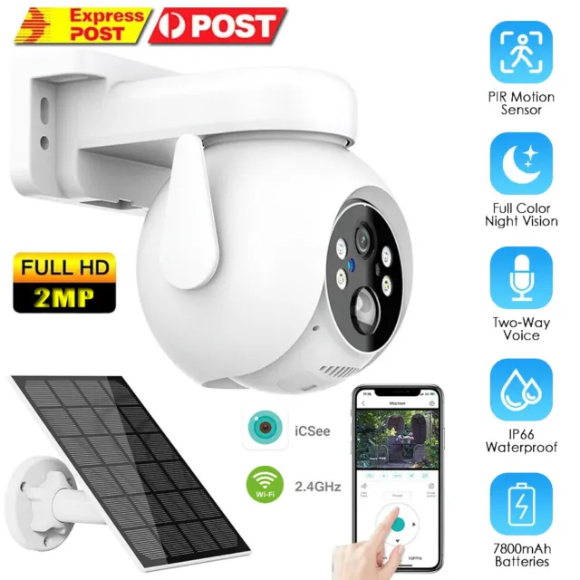 2MP Solar Security Camera Battery Powered Outdoor Wireless WiFi CCTV PTZ Cameras