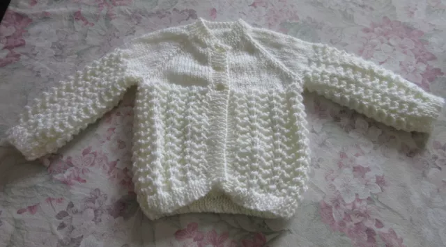 Hand Knitted Matinee Jacket for newborn baby to approx. 3 months, cream