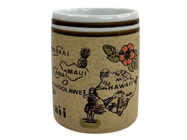 Hawaiian Ceramic Tan Brown White Toothpick Holder Aloha Oahu Maui Hula