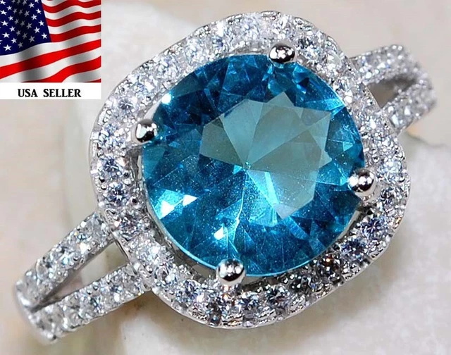 2KT Aquamarin & Topas 925 massiv Original Sterlingsilber Ring Gr. 8 PB7