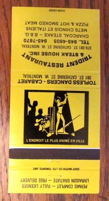 Girlie: Trident Gentleman's Strip Club Matchbook Cover (Montreal, Quebec) -D23