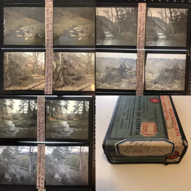 BRETAIN LANDSCAPE 1930 12 AUTOCHROME LIGHT GLASS PLATES 6x13 STEREOSCOPIC