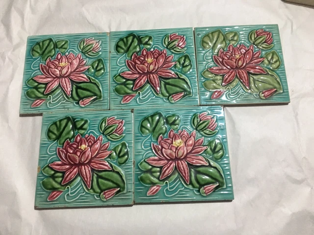 Vintage Ceramic Beautiful Flower  Design Porcelain Emboss work Tiles  5 Pieces
