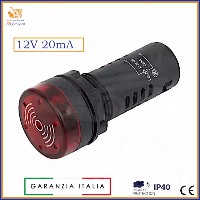 Buzzer spia led 12V a lampada cicalino rosso per da pannello indicatore luminoso