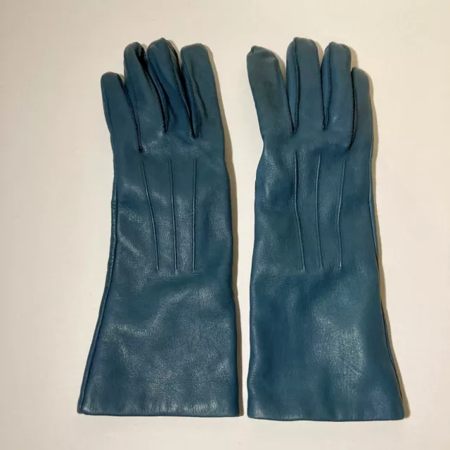 Coach Leather & Cashmere Teal Blue Gloves Size 7 1/2