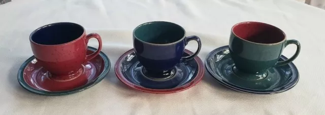 Denby Langley Harlequin Tea Cups and Saucers - England - Set of 3 -  (6 Pieces)