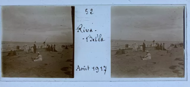BEACH DE RIVA BELLA 1917 CORSICA GLASS PLATE STEREOSCOPIC VIEW 45x107