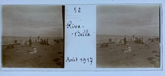 BEACH DE RIVA BELLA 1917 CORSICA GLASS PLATE STEREOSCOPIC VIEW 45x107
