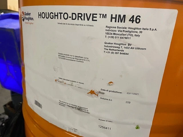 205 Litres Quaker Houghton Houghto-Drive Hm 46 Huile Hydraulique Tambour Baril