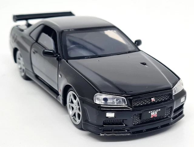 Voiture Miniature Jada Toys 1:32 Nissan Skyline GT-R R34 Bleu - Roues Libres, Portes Ouvrantes - Modèle 2002 - Pour Collection Ou Jeu