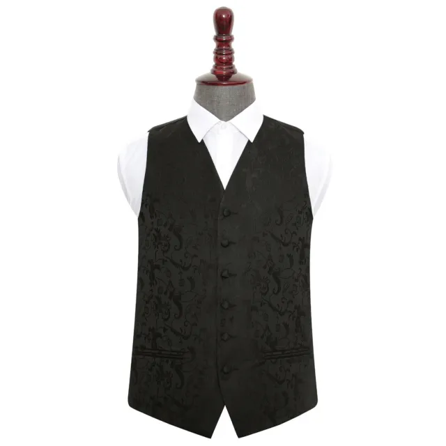 Mens Wedding Waistcoat Woven Floral Black Formal Casual Vest All Sizes by DQT