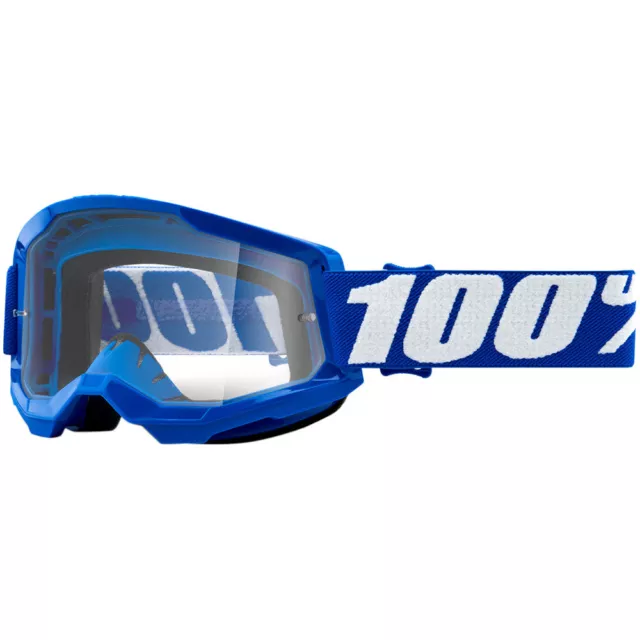 100% MX Percent Strata 2 Blue Clear Off Road Dirt Bike Goggles