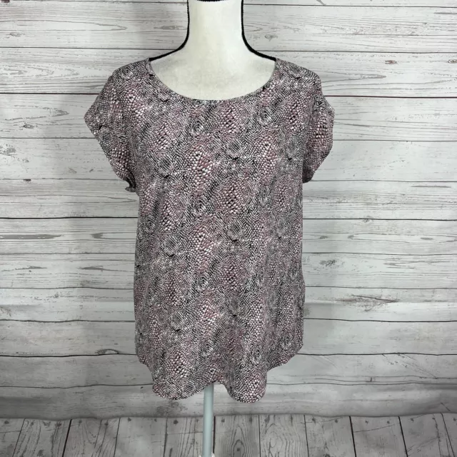 Joie Rancher Top Blouse Size Medium Pink Black Snakeskin Short Sleeve 100% Silk