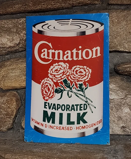 RARE VINTAGE CARNATION Evaporated Milk Metal Advertising Sign Dairy £97 ...