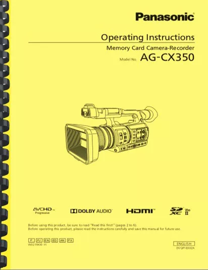 Videocámara Panasonic AG-CX350 MANUAL DEL USUARIO