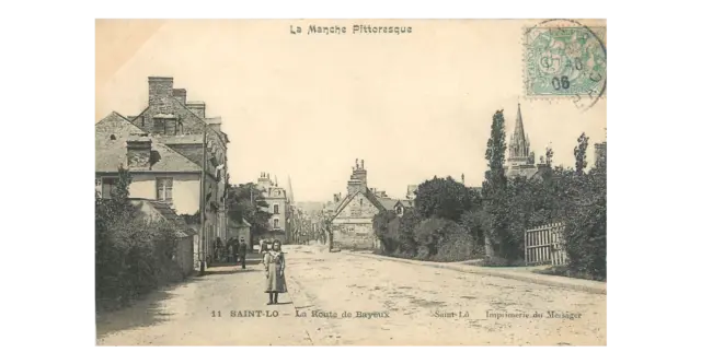 CPA 50 NORMANDIE LA MANCHE PITTORESQUE - SAINT-LO La Route de Bayeux 1906 Animée