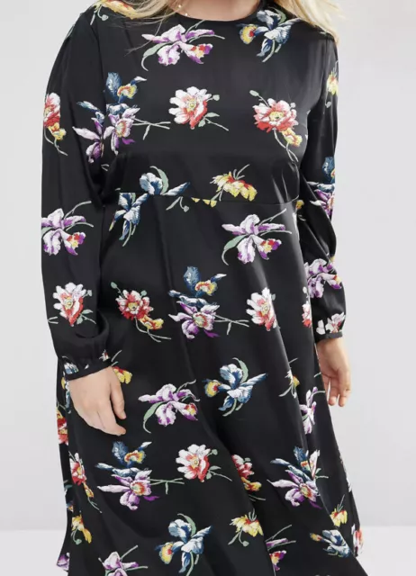 ASOS CURVE Floral Orchid Print Midi Column Dress with Long Sleeve Sz 20 NWT