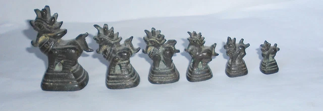 RARE Antique  SETof  6 BRONZE Burmese-Myanmar Figural Hintha Bird OPIUM WEIGHTS