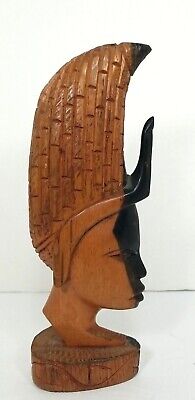 African Tribal Art Hand Carved Wood Profile Face Head Statue Headdress 10"