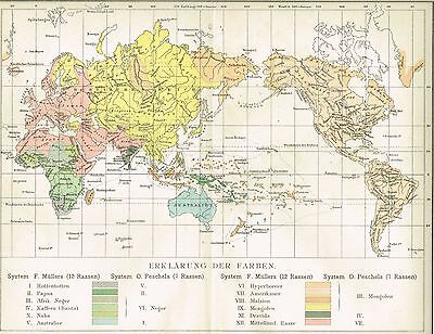 KARTE VERBREITUNG DER MENSCHENRASSEN Original-Graphik 1894 EUR 7,99