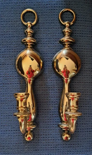 Vintage Syroco Plastic Faux Brass Wall Hanging Candle Sconce Pair
