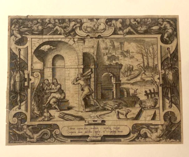 Gravure Ancienne Fernand Besnier – Corbeaux, Thème Curiosa, XIXe Siècle