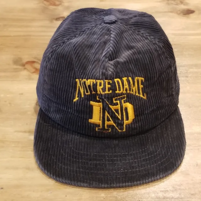 Vintage Notre Dame Corduroy New Era Hat Cap Snap Back Blue Pro Made USA