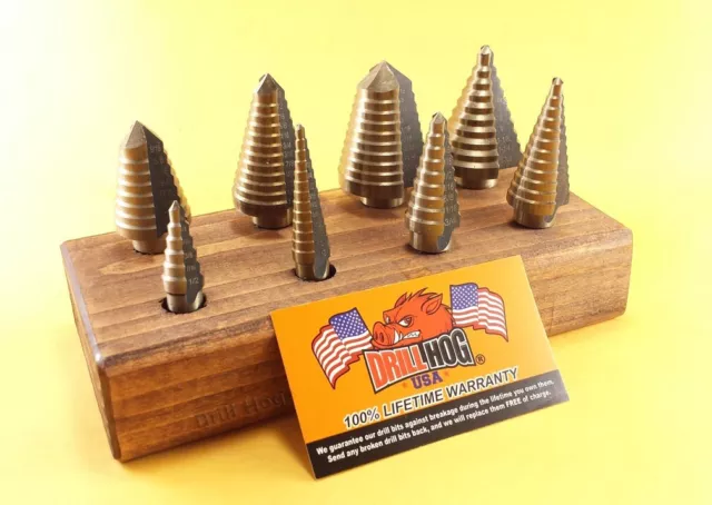 Drill Hog® Step Drill Bit Set Step Bit M7 UNIBIT Drill Stand Lifetime Warranty