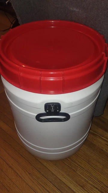 16.9 Gallon White UN Rated Open Drum with Red Lid & Hand Grips