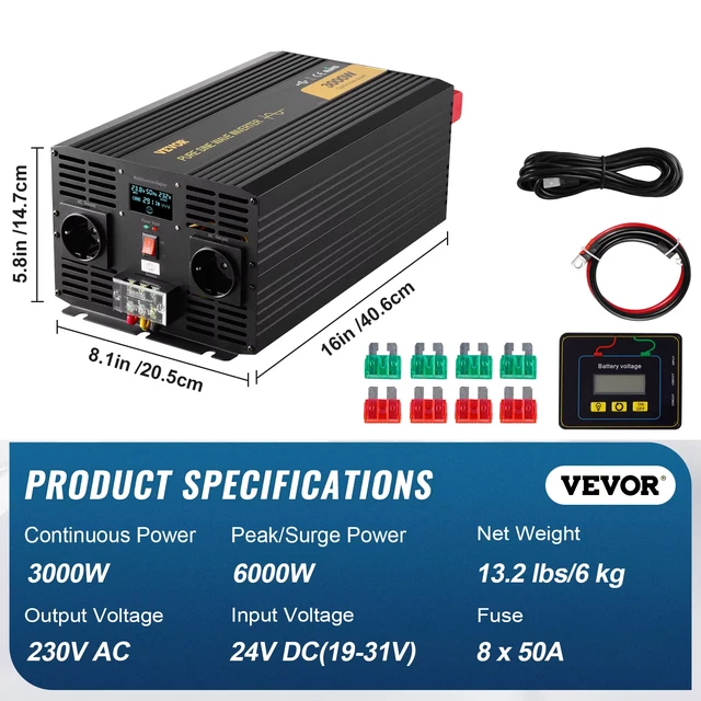 Ampeak Inverter a onda sinusoidale pura 2000W Convertitore DC 12V a AC