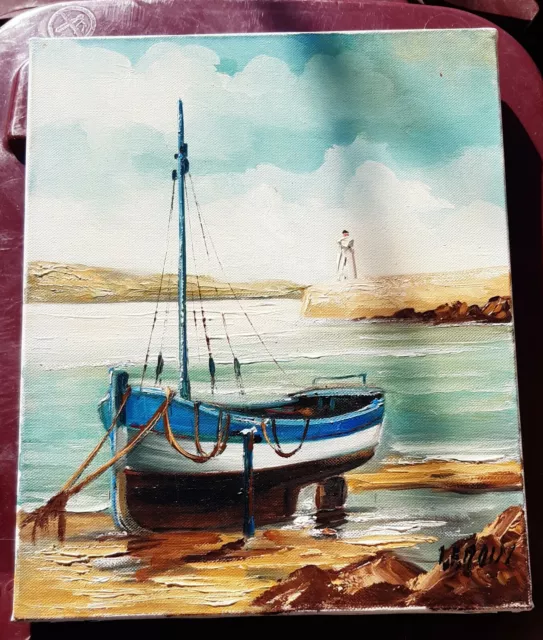 Peinture bord de mer barque peintre Leroux
