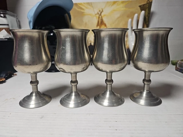Royal Selangor Pewter Wine / Water Goblet 6 1/4” tall  HEAVY THICK Lot Of 4