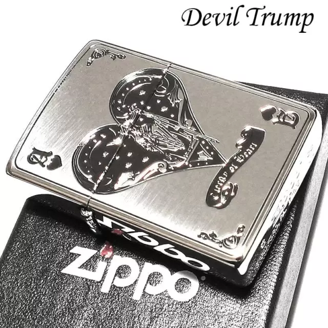 Zippo Oil Lighter Devil Trump Heart Regular Case Silver Brass Etching Japan
