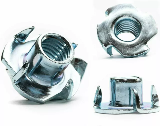 M8 (15mm) Vierzackige T-Muttern Gewindeeinsätze Holzmöbel Extra Griff T-Muttern