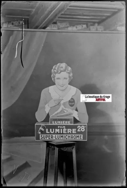 Film Lumière, publicité, Plaque verre photo, négatif noir & blanc 10x15 cm