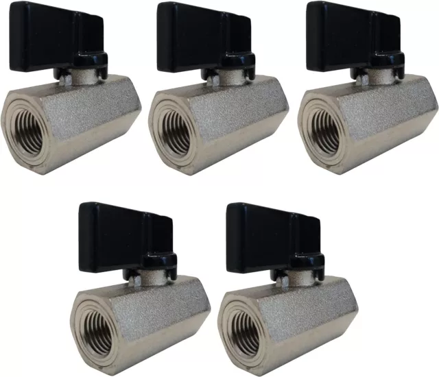 5-Pack Nickel Plated Brass Ball Valves | Female + Female | 0.25" NPT Thread