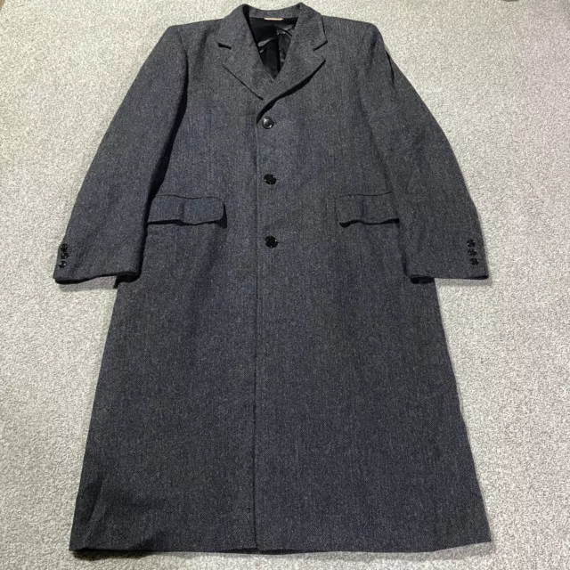 Kassel Brothers Men's 100% Wool Over Coat Blue Herringbone Size 45L USA