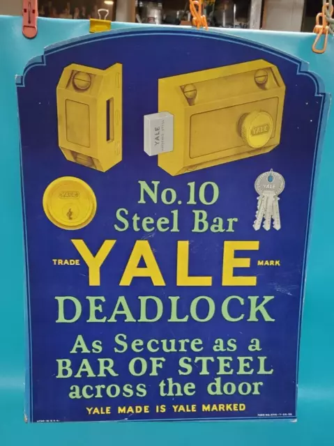 YALE LOCK Cardboard diecut  Sign Store Display Advertising Bolt 1950 DEADLOCK