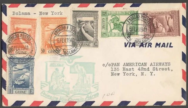 AOP FFC First Flight cover 1941 Bolama, Portuguese Guinee to New York
