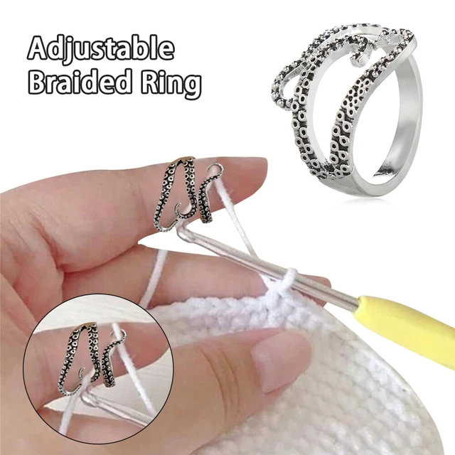 Hágalo usted mismo Apertura de dedos desgaste de dedales costura en forma de pulpo Crochet Loop Anillo de tejido