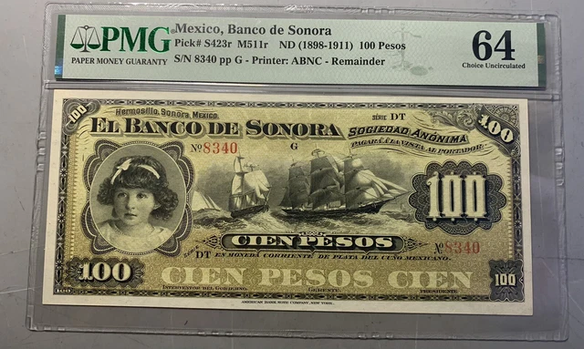 Mexico, Banco de Sonora 1898 100 Pesos PkS423r / PMG 64 / Incredible Beauty!