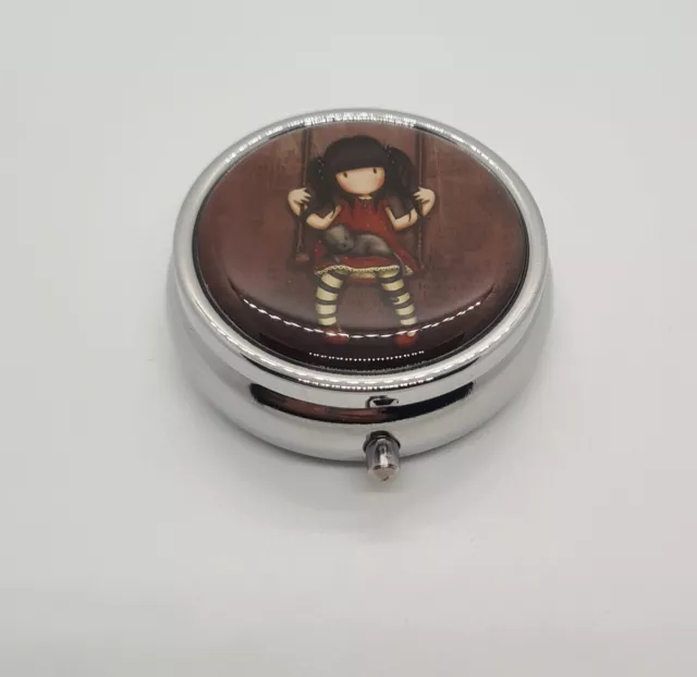 Gorjuss By Santoro Cute Chrome Pill/Trinket Box Ruby Gift Red Cat & Swing