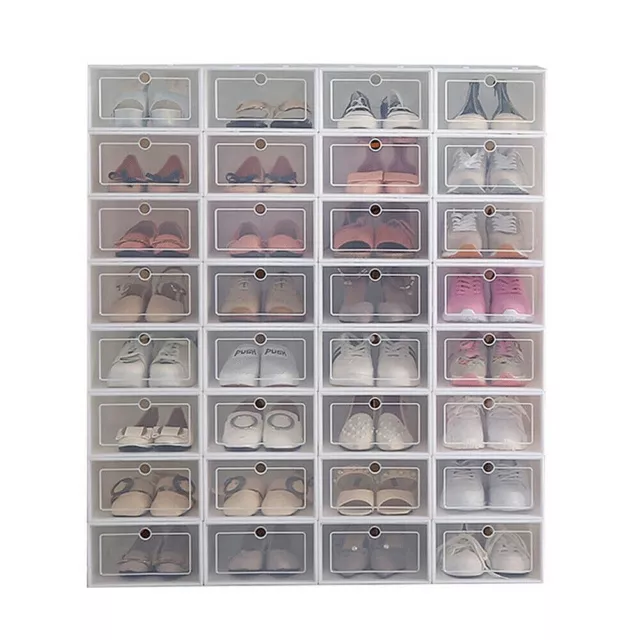 6x Stackable Foldable Boxes Trainers Organiser Clear Plastic Shoe Storage Box
